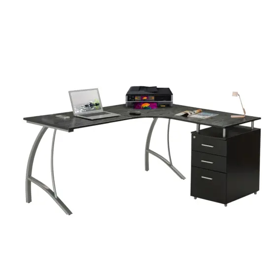 Techni Office Solutions 59" Espresso Brown Unique Techni Mobili Modern L-Shaped Computer Desk with Cabinet and Storage {4}