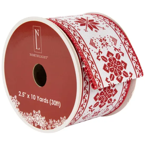 Northlight Red and White Knit Pattern Wired Craft Christmas Ribbon 2.5" x 10 Yards {1}