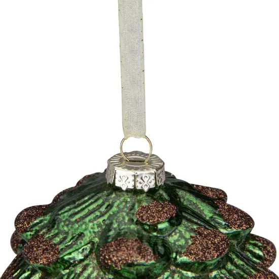 Northlight Pine Cone with Glitter Glass Christmas Ornament - 4.5" - Green and Brown {5}