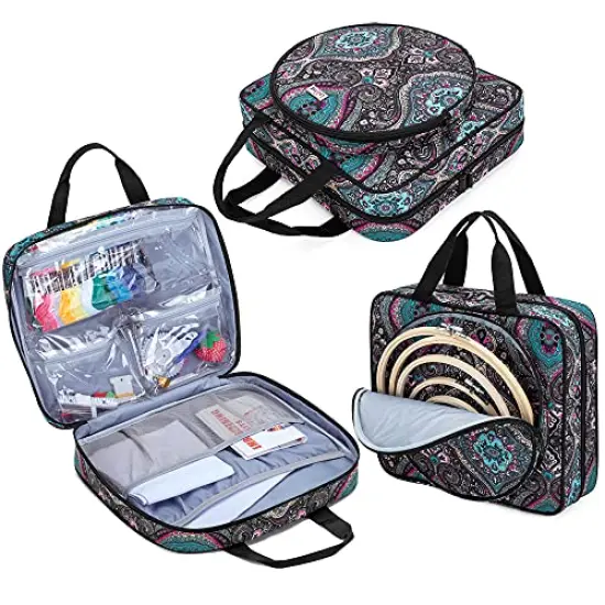 Embroidery Project Bag, Square Embroidery Supplies Storage Tote Bag, Portable Craft Carry Case for Embroidery Kits and Cross Stitch Kits Tools, Multiple Pockets, Totem, Bag Only {1}