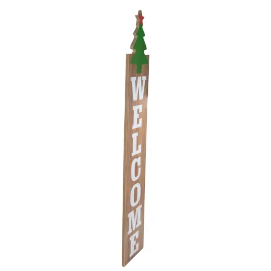 Northlight Christmas Tree and Star Wooden "Welcome" Porch Board Sign Decoration - 31.5" - Green Brown {6}