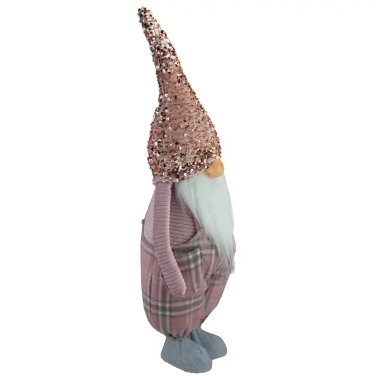 Northlight Plaid Christmas Gnome with Sequin Hat - 24" - Pink and Gray {5}