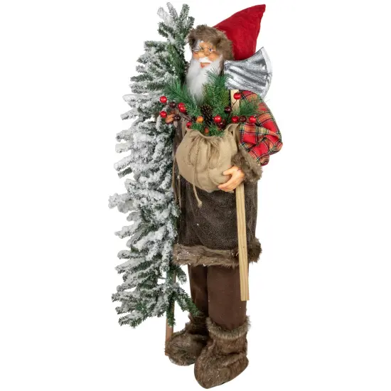 Northlight 48" Santa Claus with Artificial Flocked Alpine Tree Christmas Figure Brown {4}