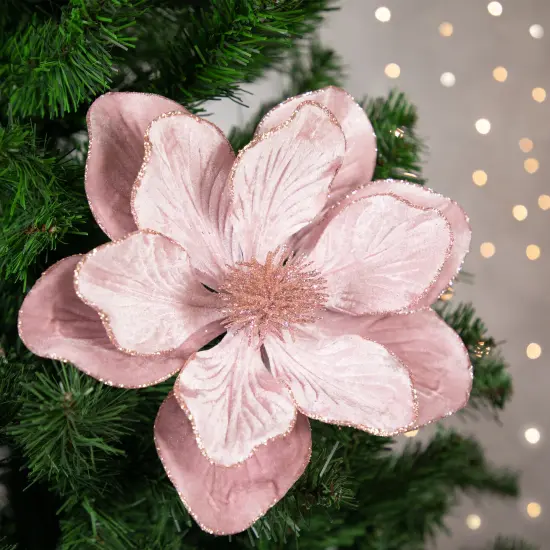 Northlight 23" Glittered Pink Magnolia Christmas Stem Spray {3}