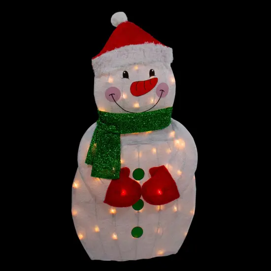 Northlight 32" Lighted 2D Chenille Snowman with Scarf Outdoor Christmas Decoration White {4}