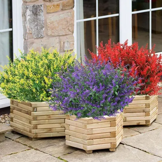 8 Bundles Artificial Plants, UV Resistant Greenery, Fake Shrubs, Outdoor Indoor Plants, Hanging Planter Home Garden Decor, Lavender Purple {3}