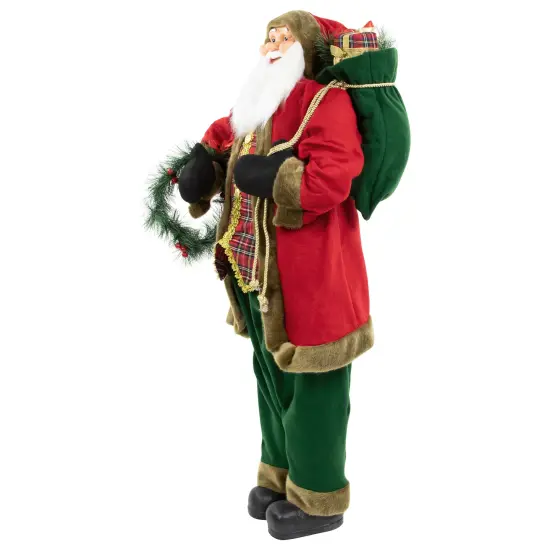 Northlight 60" Santa Claus with Wreath and Gift Bag Standing Christmas Figure Red {6}