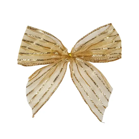 Northlight Glitter Striped 2-Loop Christmas Bow Decorations - 5.5" - Gold - Pack of 6 {4}