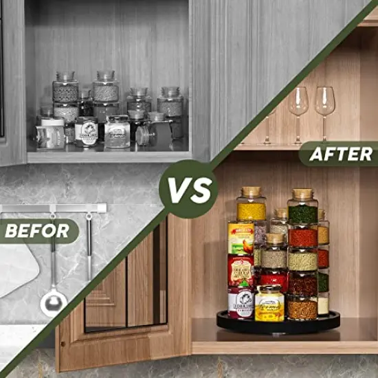 Turntable Vanity Tray 10 Inch for Perfume Candle, Bamboo Kitchen Sink Countertop Organizer for Keep Glass, Sponge and Soap Bathroom Organizer Coffee Table Decorative Tray Black {5}