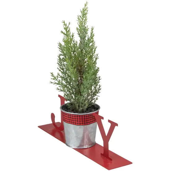 Northlight Potted Faux Pine in Metal "JOY" Planter Christmas Decoration - 10" - Red {5}