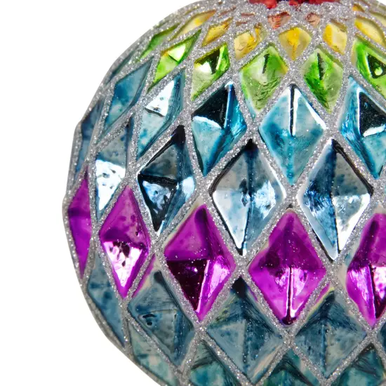 Northlight Glittered Harlequin Christmas Glass Ball Ornament - 3.75" - Rainbow Multi {5}