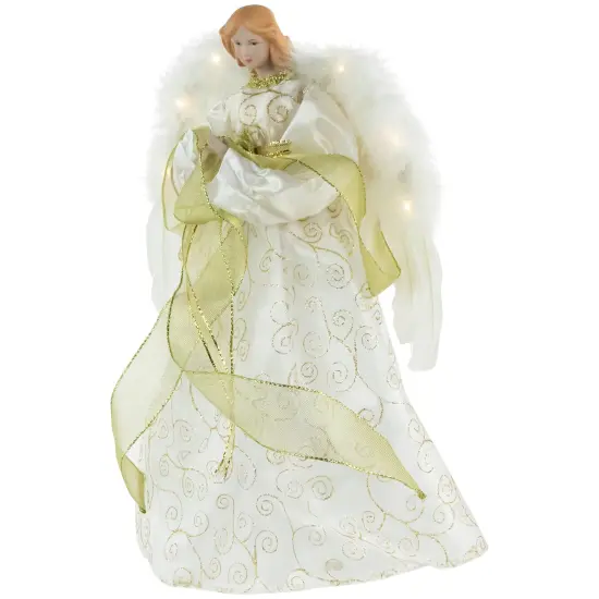 Northlight 14" Lighted White and Gold Angel in a Dress Christmas Tree Topper - Warm White Lights {4}