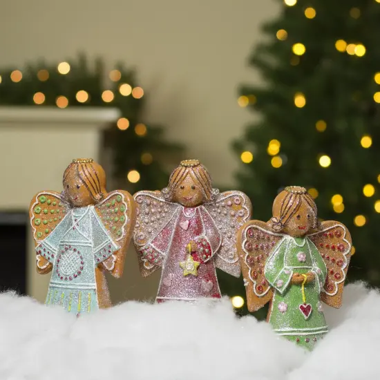 Northlight Glitter Dusted Gingerbread Christmas Angels - 6" - Set of 3 Brown {5}