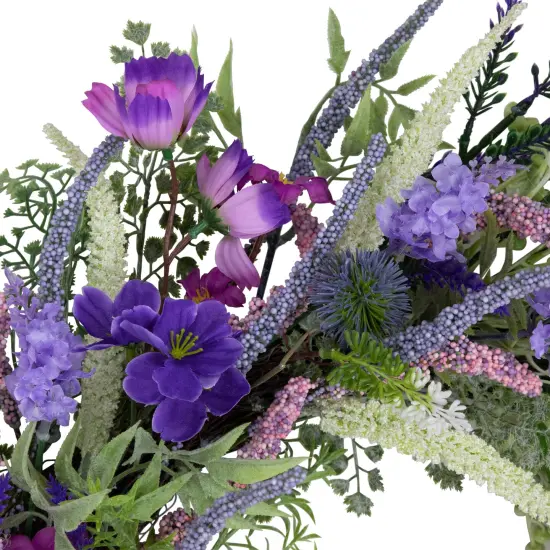 Northlight Mixed Wildflowers and Magnolias Artificial Spring Wreath, 24-Inch Purple {7}