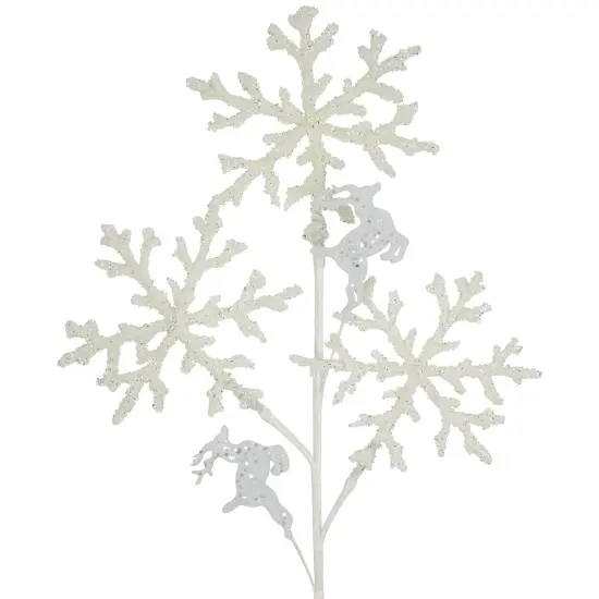 Northlight 28.5" Glittered White Snowflake and Reindeer Christmas Spray {4}