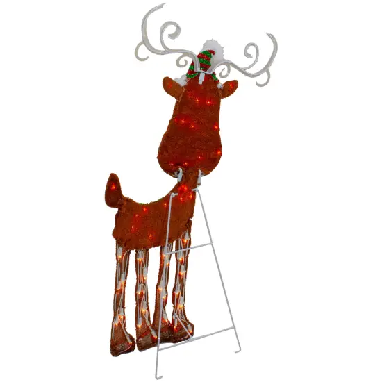 Northlight Lighted 2D Chenille Reindeer Outdoor Christmas Decoration - 32" - Red - Warm White Bronze {7}