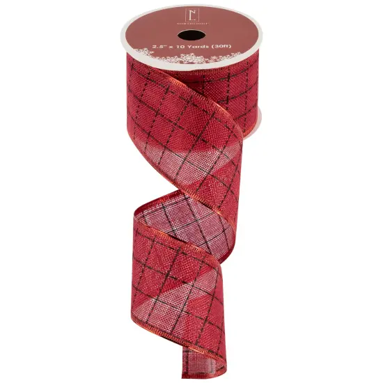 Northlight Red Woven Square Plaid Wired Craft Christmas Ribbon 2.5" x 10 Yards {4}