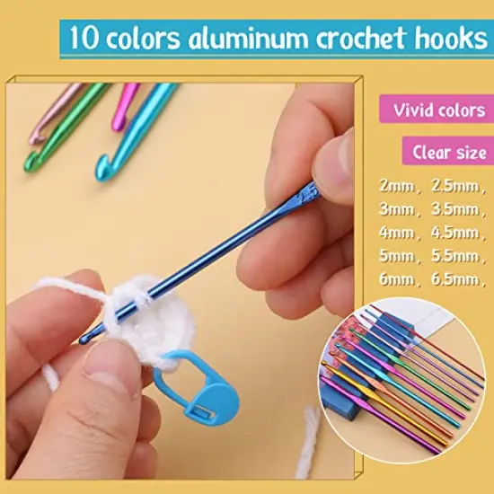 IMZAY 110 Pcs Crochet Hooks Set, Crochet Kit Crochet Hooks Kit with Storage Case, Ergonomic Knitting Needles Blunt Needles Stitch Marker DIY Hand Knitting Craft Art Tools for Beginners-Purple {6}