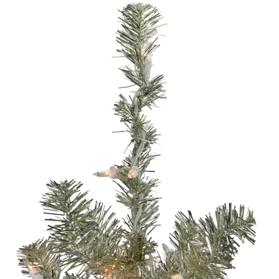 Northlight 3' Metallic Platinum Artificial Tinsel Christmas Tree - Clear Lights Silver {5}