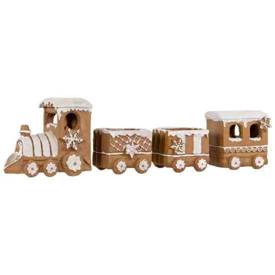 Northlight Frosted Snowflake Gingerbread Train Christmas Decoration - 5.5" - 4-Piece Brown {4}