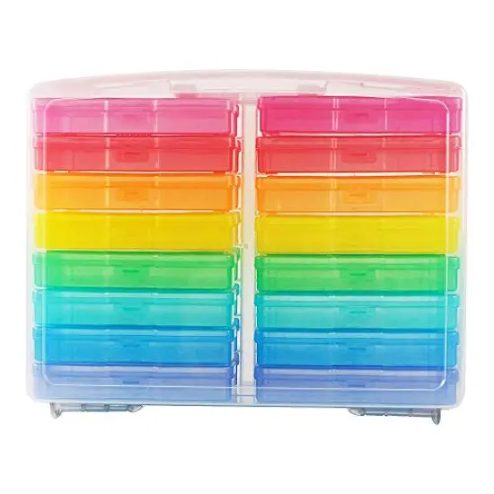 Transparent 4" x 6" Photo Cases and Clear Craft Keeper with Handle - 16 Inner Cases Plastic Storage Container Box (Multi-colored) {6}