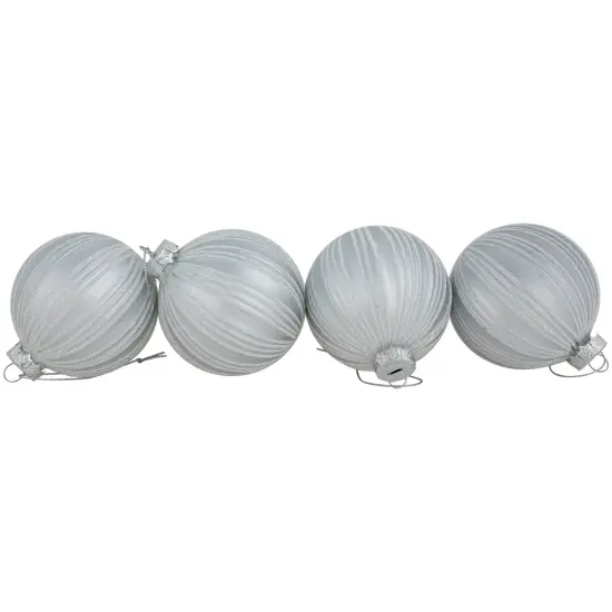 Northlight 4ct Silver and White Glitter Striped Glass Ball Christmas Ornaments 3" {4}