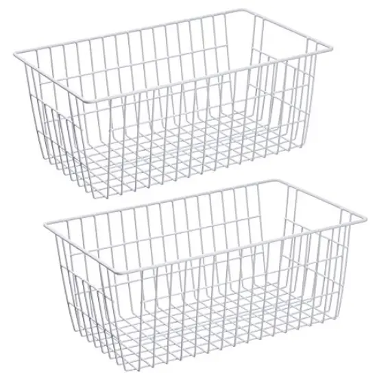 SANNO Freezer Baskets Wire Storage Baskets Closet Baskets Bin Farmhouse Organizer Storage Bins Organization Storage for Home, Office, Bathroom, Pantry -Set of 2, 15.7" {1}