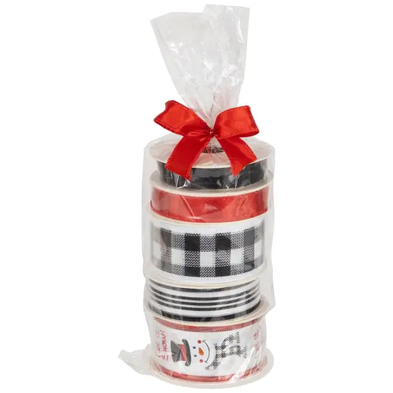 Northlight Set of 5 Snowman Matching Themed Wired Craft Christmas Ribbons 1.5" x 3 Yards Red {1}