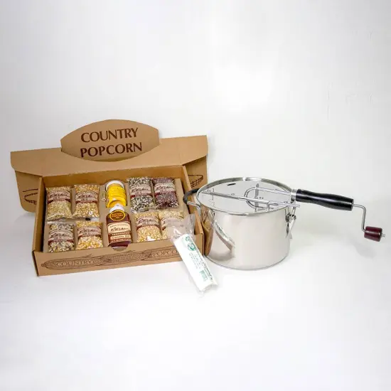 Amish Country Popcorn Complete Gift Set Popper 8 Popcorn Varieties Salt and Oil {1}