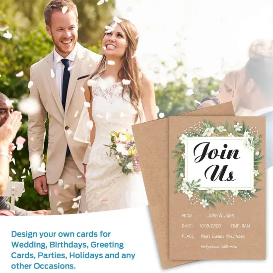 4.25 x 5.5 Cards and Envelopes 100 Pack, Ohuhu Heavyweight Kraft Folded Cardstock Paper and A2 Envelopes for DIY Greeting Card, Wedding, Birthday, Invitations, Thank You Cards & All Occasion {5}