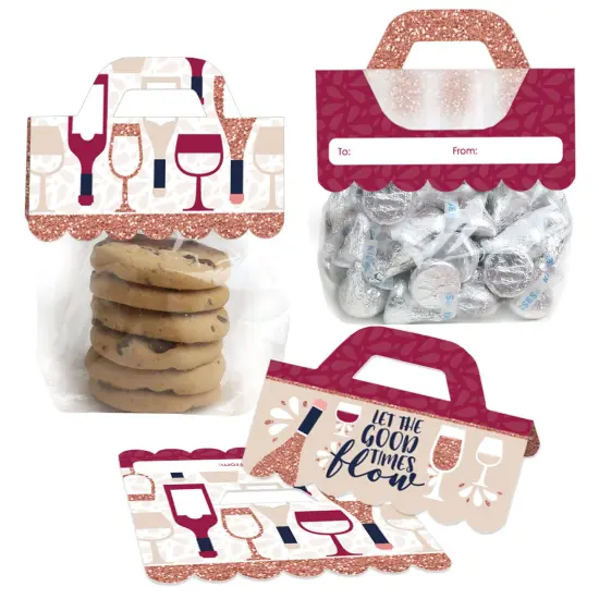 Big Dot of Happiness But First, Wine DIY Wine Tasting Party Clear Goodie Favor Bag Labels Candy Bags with Toppers Set of 24 {1}