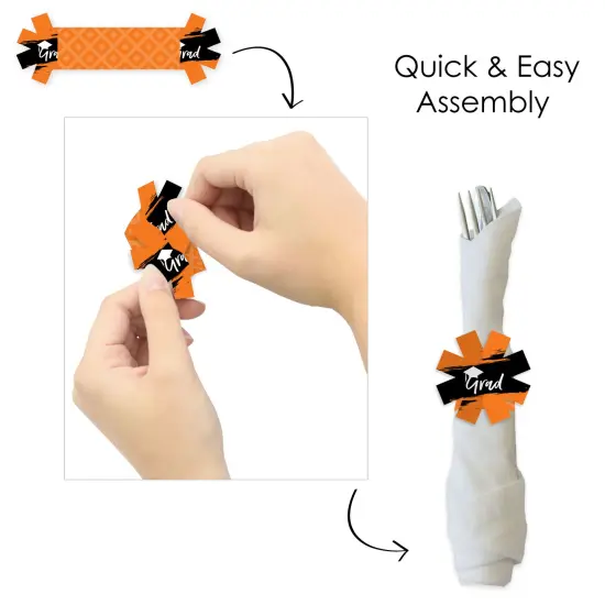 Big Dot of Happiness Orange Grad - Best is Yet to Come - Orange Graduation Party Paper Napkin Holder - Napkin Rings - Set of 24 {6}