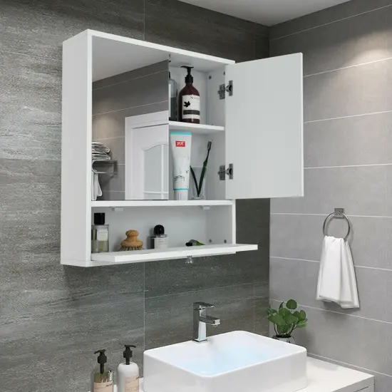 Costway Bathroom Cabinet Medicine Cabinet Double Mirror Door Wall Mount Storage Wood Shelf White {4}