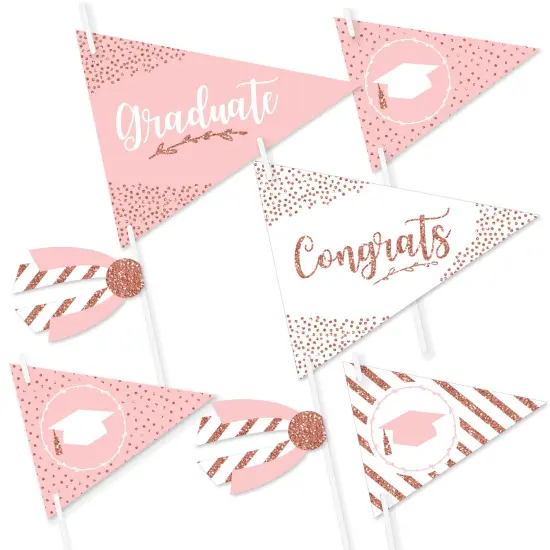 Big Dot of Happiness Rose Gold Grad - Triangle Graduation Party Photo Props - Pennant Flag Centerpieces - Set of 20 {1}