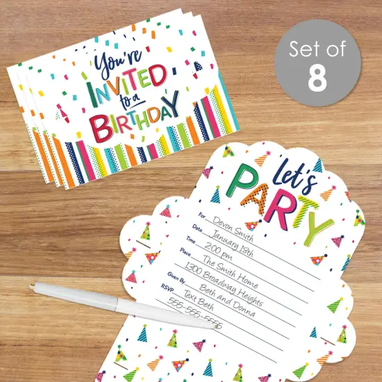 Big Dot of Happiness Cheerful Happy Birthday - Fill-In Cards - Colorful Birthday Party Fold and Send Invitations - Set of 8 {3}