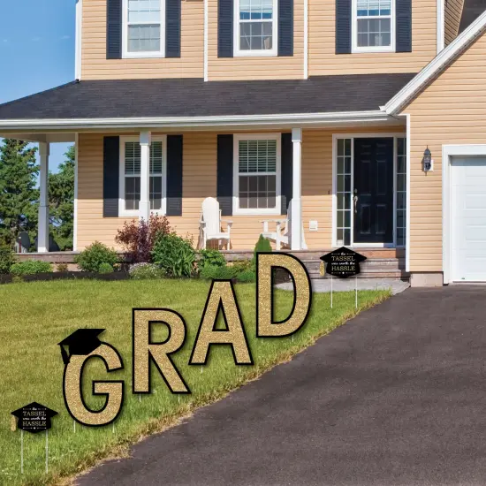 Big Dot of Happiness Gold Graduation Party Yard Signs - Outdoor Lawn Decorations - GRAD {3}