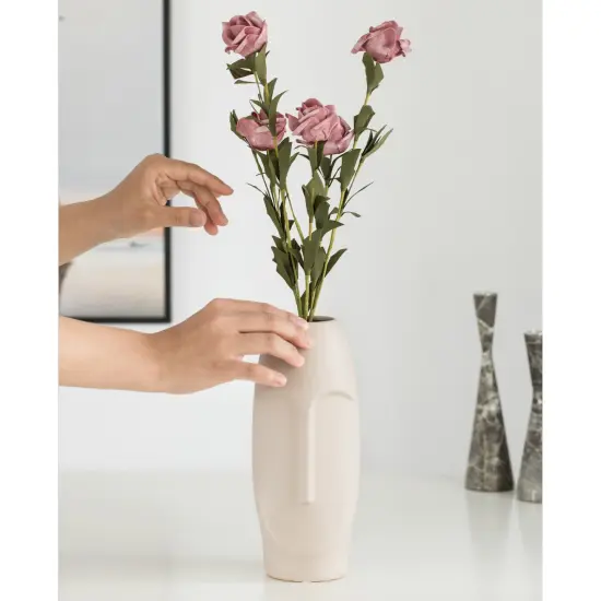 9.5" H Decorative Ceramic Abstract Face Modern Statue Sculpture Flower Centerpiece Vase Bone White {4}