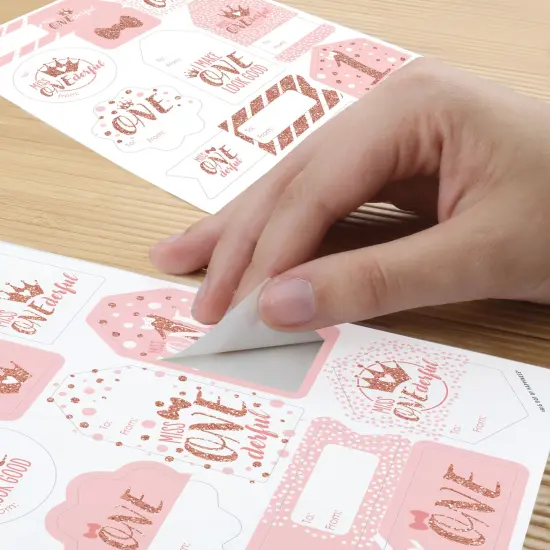 Big Dot of Happiness 1st Birthday Little Miss Onederful Assorted Girl First Birthday Party Gift Tag Labels To and From Stickers 12 Sheets 120 Stickers {6}