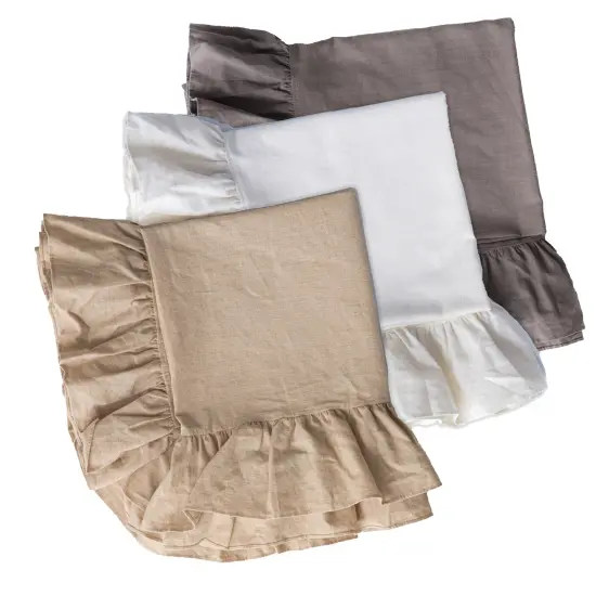 Deerlux 100% Pure Linen Washable Tablecloth with Ruffle Trim {3}