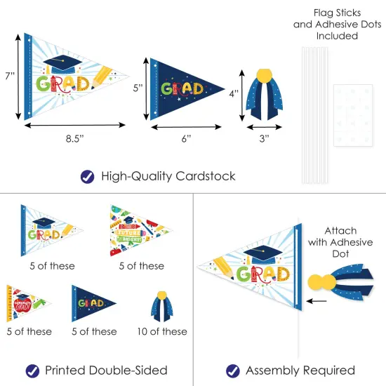 Big Dot of Happiness Elementary Grad - Triangle Kids Graduation Party Photo Props - Pennant Flag Centerpieces - Set of 20 {4}