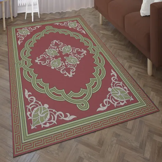 Deerlux Transitional Living Room Area Rug with Nonslip Backing, Red Medallion Pattern {3}