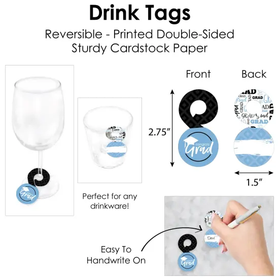 Big Dot of Happiness Light Blue Graduation Party Paper Charger and Table Decorations - Chargerific Kit - Place Setting for 8 {7}