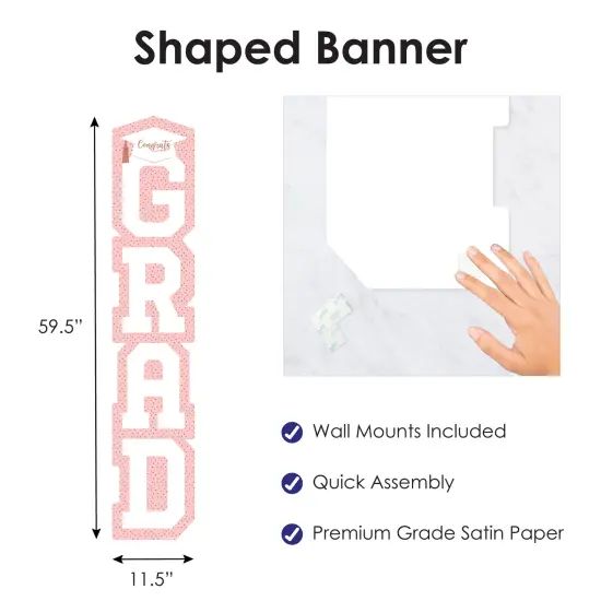Big Dot of Happiness Rose Gold Graduation Banner - Vertical Shaped Banner Decorations {4}
