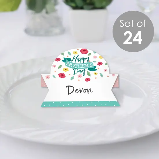 Big Dot of Happiness Colorful Floral Happy Mother's Day - We Love Mom Party Tent Buffet Card - Table Setting Name Place Cards - Set of 24 {3}