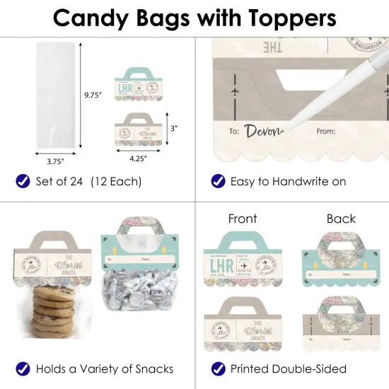 Big Dot of Happiness World Awaits DIY Travel Themed Party Clear Goodie Favor Bag Labels Candy Bags with Toppers Set of 24 {4}