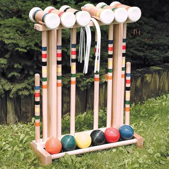 Amish-Made Indestructible Solid Maple Croquet Set Multi-Color Balls USA Made {1}