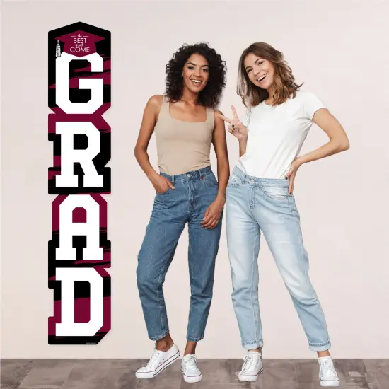 Big Dot of Happiness Maroon Graduation Banner - Vertical Shaped Banner Decorations {6}