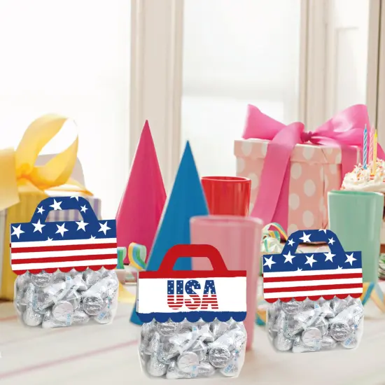 Big Dot of Happiness Stars & Stripes - DIY Patriotic Party Clear Goodie Favor Bag Labels - Candy Bags with Toppers - Set of 24 {7}
