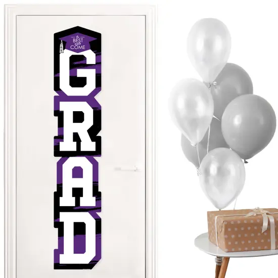 Big Dot of Happiness Purple Graduation Banner - Vertical Shaped Banner Decorations {1}