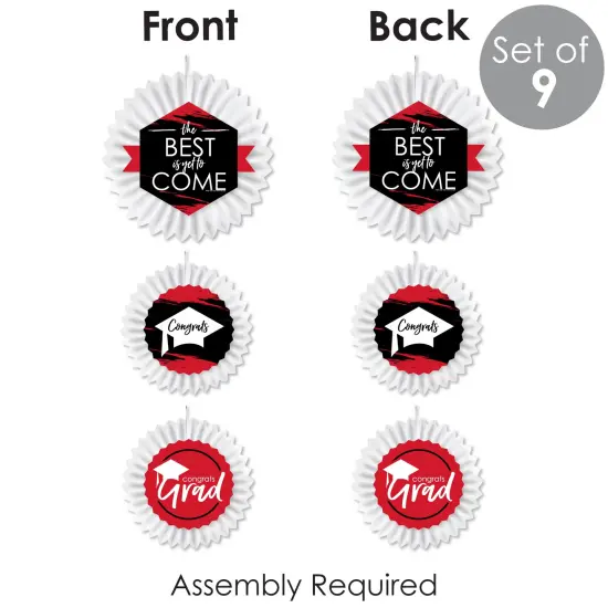 Big Dot of Happiness Red Grad - Best is Yet to Come - HangingRed Graduation Party Tissue Decoration Kit - Paper Fans - Set of 9 {7}